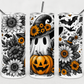 Halloween Ghost & Sunflower Tumbler – 20 oz Sublimation Stainless Steel with Metal Straw