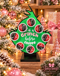 Green Grinch Before Coffee 3D printed holder displaying eight coffee pods on a black stand with pink and white lettering.