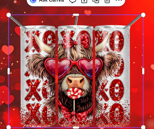 Valentine's Highland Cow XOXO 20oz Skinny Tumbler