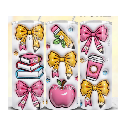 Teacher Appreciation 20oz Skinny Tumbler  | Bows & School Supplies