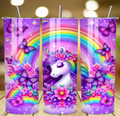 Magical Unicorn Rainbow 20oz Skinny Tumbler | Purple Butterflies
