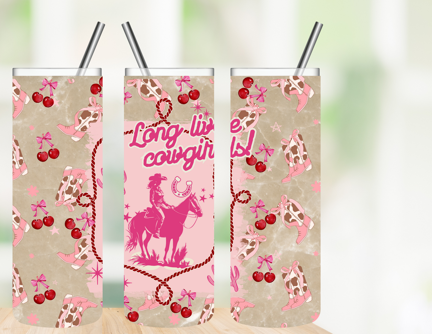 Long Live Cowgirls Tumbler – Pink Rodeo Drop (20 oz Sublimation Tumbler with straw)