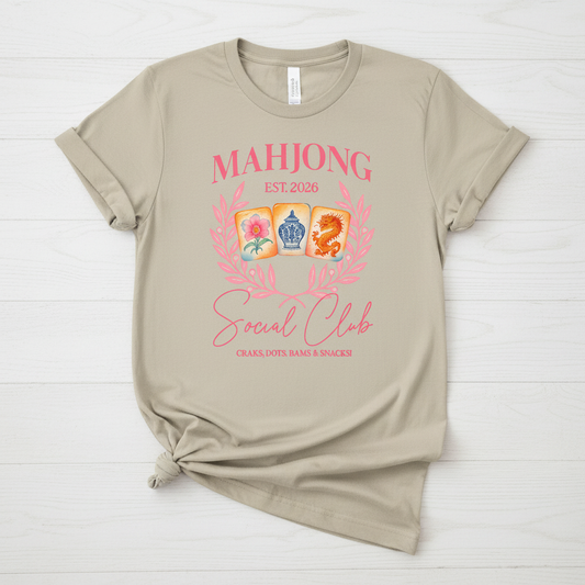 Mahjong Social Club Beige T-Shirt Mockup