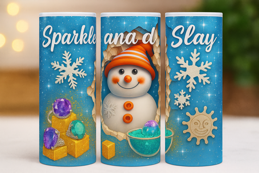 Sparkle and Slay Snowman | 20 oz Sublimation Tumbler