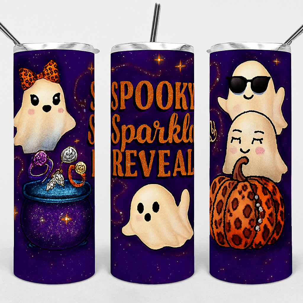 Spooky Sparkle Reveal Tumbler – Halloween Glam Edition (20 oz Sublimation Tumbler with straw)