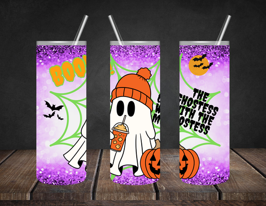 20oz Customized Sublimation Tumbler with straw- The Ghostess with the Mostess