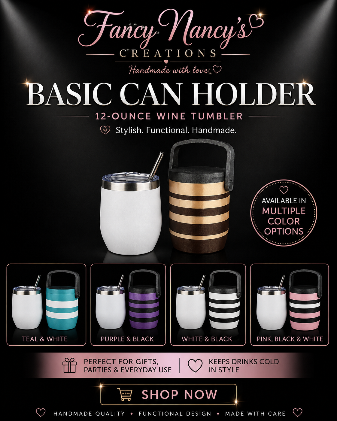 Basic Can Holder 12-Ounce Wine Tumbler – available in multiple color options