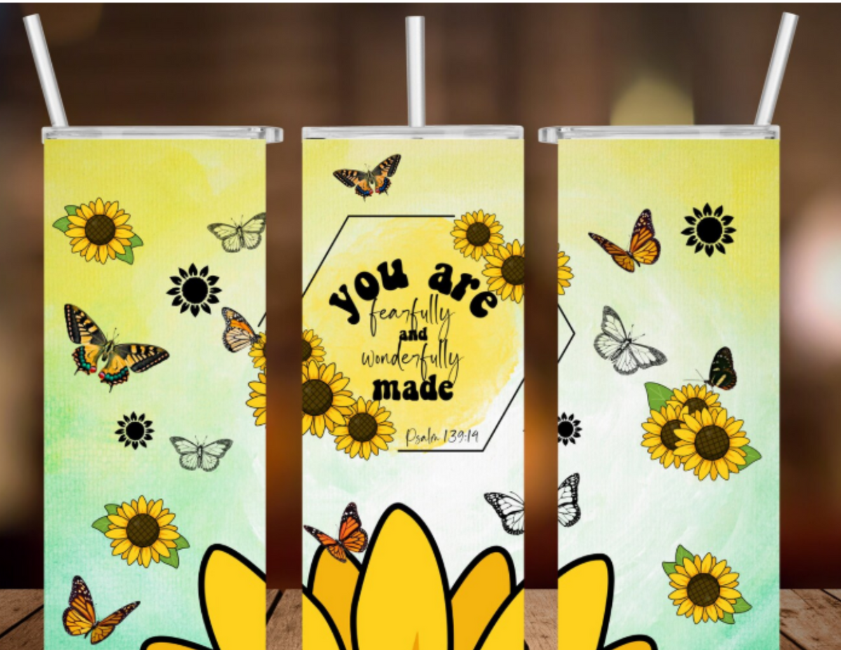 Fearfully and Wonderfully Made Tumbler – Psalm 139:14 Edition  (20 oz Sublimation Tumbler with straw)