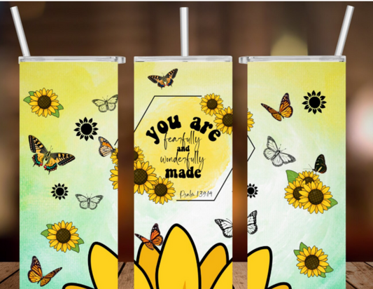 Fearfully and Wonderfully Made Tumbler – Psalm 139:14 Edition  (20 oz Sublimation Tumbler with straw)